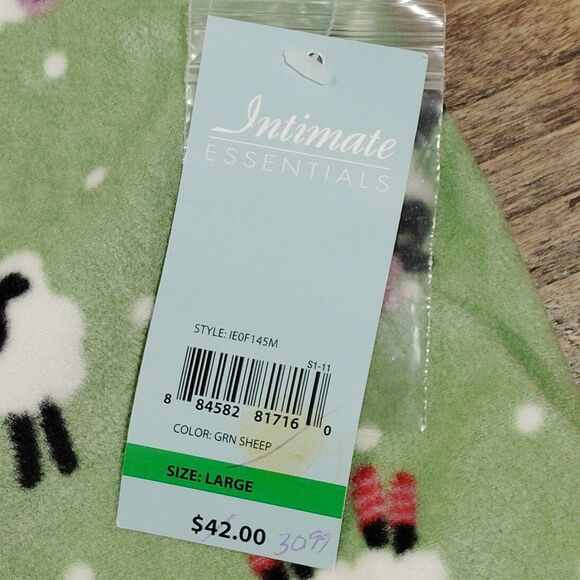 Intimate Essentials LARGE Sleep Dress Shirt Gown NWT Green Sheep Pocket - Picture 5 of 9
